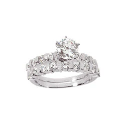 14K White Gold Handmade Diamond Designer Engagement Ring Set 1.35ct