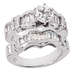 14K White Gold Diamond Designer Engagement Ring Set 2.01ct