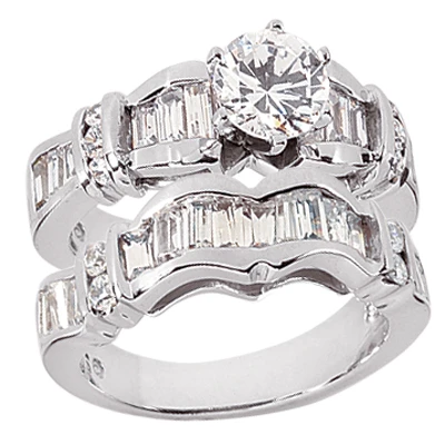 14K White Gold Diamond Designer Engagement Ring Set 2.01ct 3 14K White Gold Diamond Designer Engagement Ring Set 2.01ct