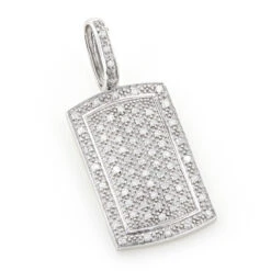 14K White Gold Diamond Dog Tag Pendant Round Diamonds 0.5ct