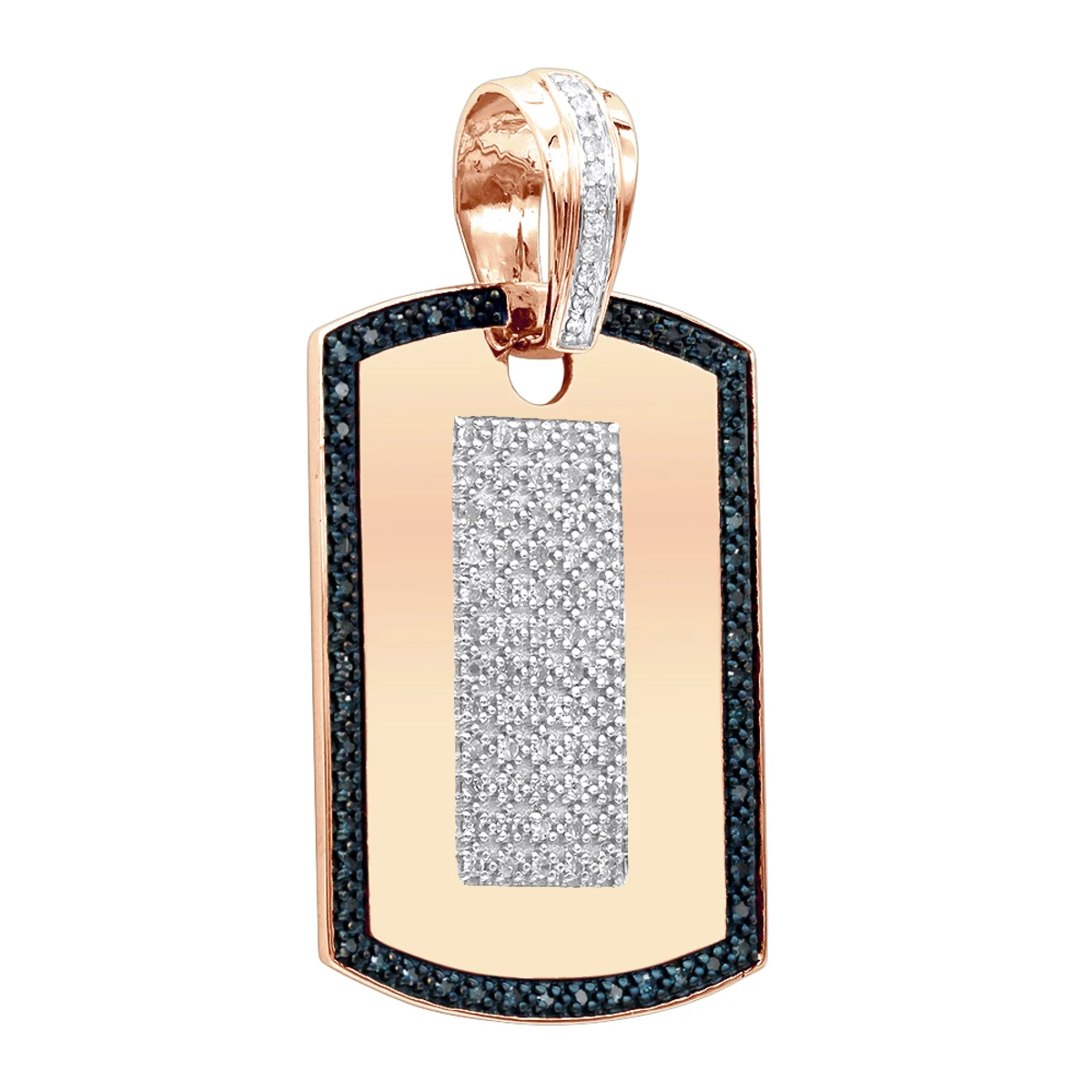 14K Yellow Gold Diamond Dog Tag Pendant White And Blue Diamonds 1.95ct 5 14K Yellow Gold Diamond Dog Tag Pendant White And Blue Diamonds 1.95ct - Image 3