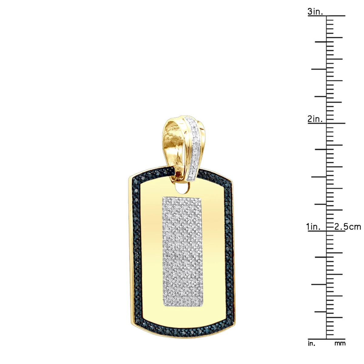 14K Yellow Gold Diamond Dog Tag Pendant White And Blue Diamonds 1.95ct 10 14K Yellow Gold Diamond Dog Tag Pendant White And Blue Diamonds 1.95ct - Image 8