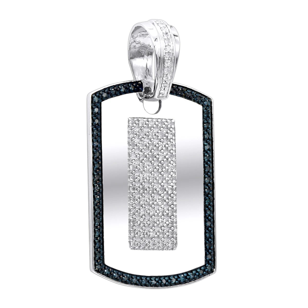 14K Yellow Gold Diamond Dog Tag Pendant White And Blue Diamonds 1.95ct 4 14K Yellow Gold Diamond Dog Tag Pendant White And Blue Diamonds 1.95ct - Image 2