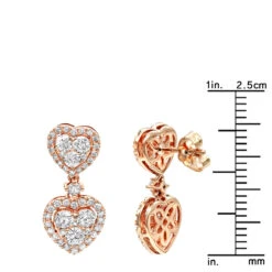 14K Rose Gold Diamond Double Heart Drop Earrings For Women 1.7ct By Luxurman -Its Hot Jewelry Shop 14k gold diamond double heart drop earrings for women 17ct by luxurman rulerro