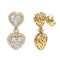 14K Rose Gold Diamond Double Heart Drop Earrings For Women 1.7ct By Luxurman -Its Hot Jewelry Shop 14k gold diamond double heart drop earrings for women 17ct by luxurman ye