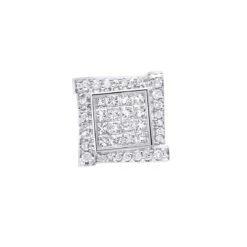 14K White Gold Diamond Earring For Men Single Stud Princess Round Diamonds 0.5ct