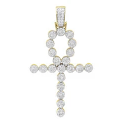 14K Yellow Gold Diamond Egyptian Ankh Cross Pendant 1 Carat By Luxurman