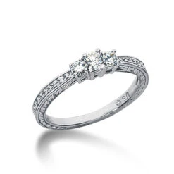 14K White Gold 3 Stone Prong Set Diamond Engagement Ring Mounting 0.14ct