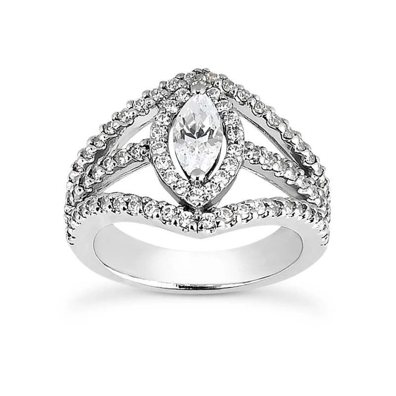 Halo 14K White Gold Diamond Engagement Ring Mounting 0.70ct 4.7mm 3 Halo 14K White Gold Diamond Engagement Ring Mounting 0.70ct 4.7mm