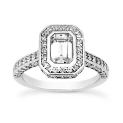 Halo 14K White Gold Diamond Engagement Ring Mounting 0.94ct