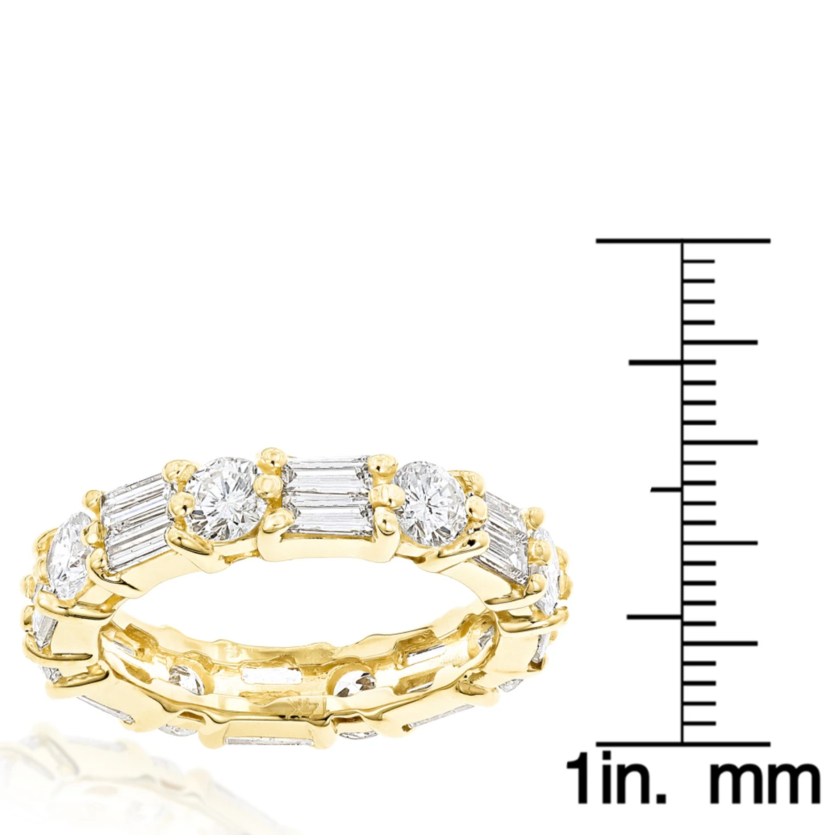 14K Yellow Gold Round & Baguette Diamond Eternity Band 4mm Wide 2.96ct 7 14K Yellow Gold Round & Baguette Diamond Eternity Band 4mm Wide 2.96ct - Image 5