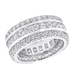 14K White Gold Round And Princess Cut Diamond Eternity Ring 10mm Wide 5.68ct