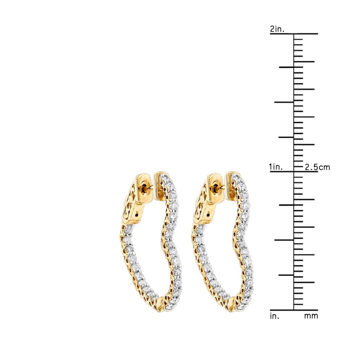 14K Yellow Gold Heart Diamond Hoop Earrings Inside Out Design 1 Carat By Luxurman 7 14K Yellow Gold Heart Diamond Hoop Earrings Inside Out Design 1 Carat By Luxurman - Image 5