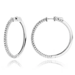14K White Gold Diamond Hoop Earrings 1.2ct