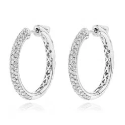 14K White Gold Diamond Hoop Earrings 1.75ct