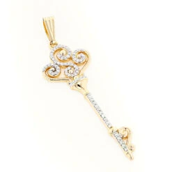 14K Yellow Gold Diamond Key Necklace 0.5ct