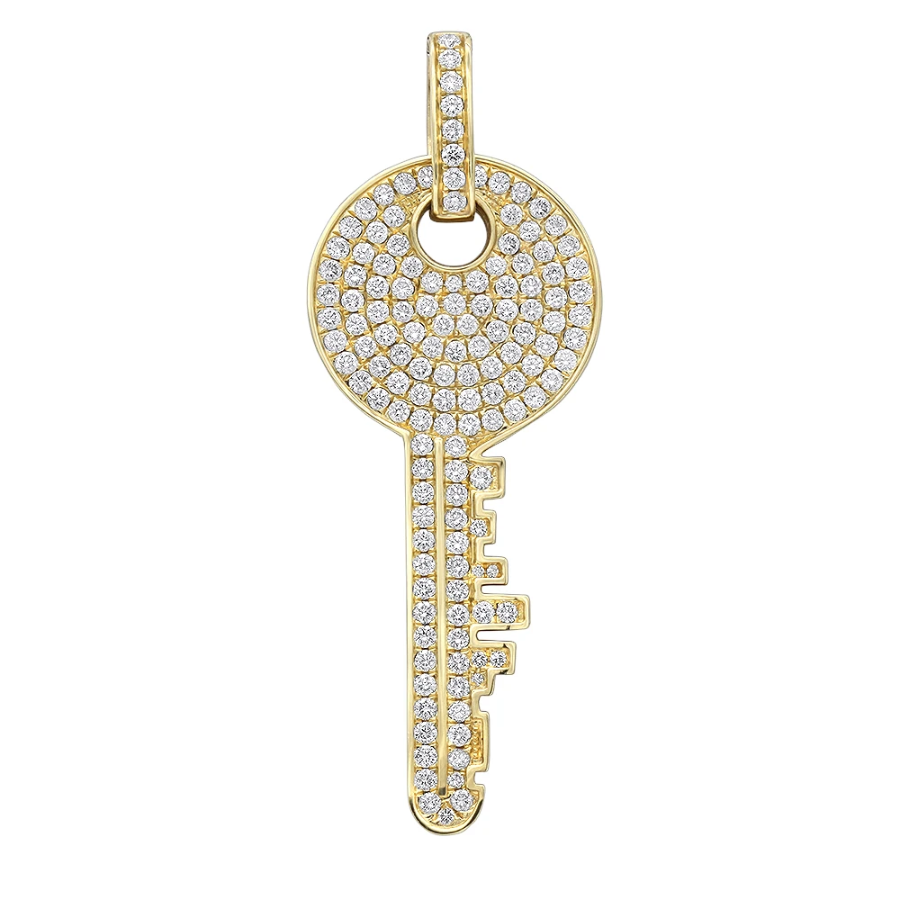 14K Yellow Gold Diamond Key Pendant For Men And Women 2.15 Carats 3 14K Yellow Gold Diamond Key Pendant For Men And Women 2.15 Carats