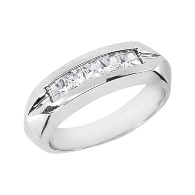 14K White Gold 5 Stone Diamond Men's Wedding Band 0.85ct 3 14K White Gold 5 Stone Diamond Men's Wedding Band 0.85ct