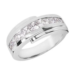 14K White Gold Diamond Men's Wedding Band 1.42ct