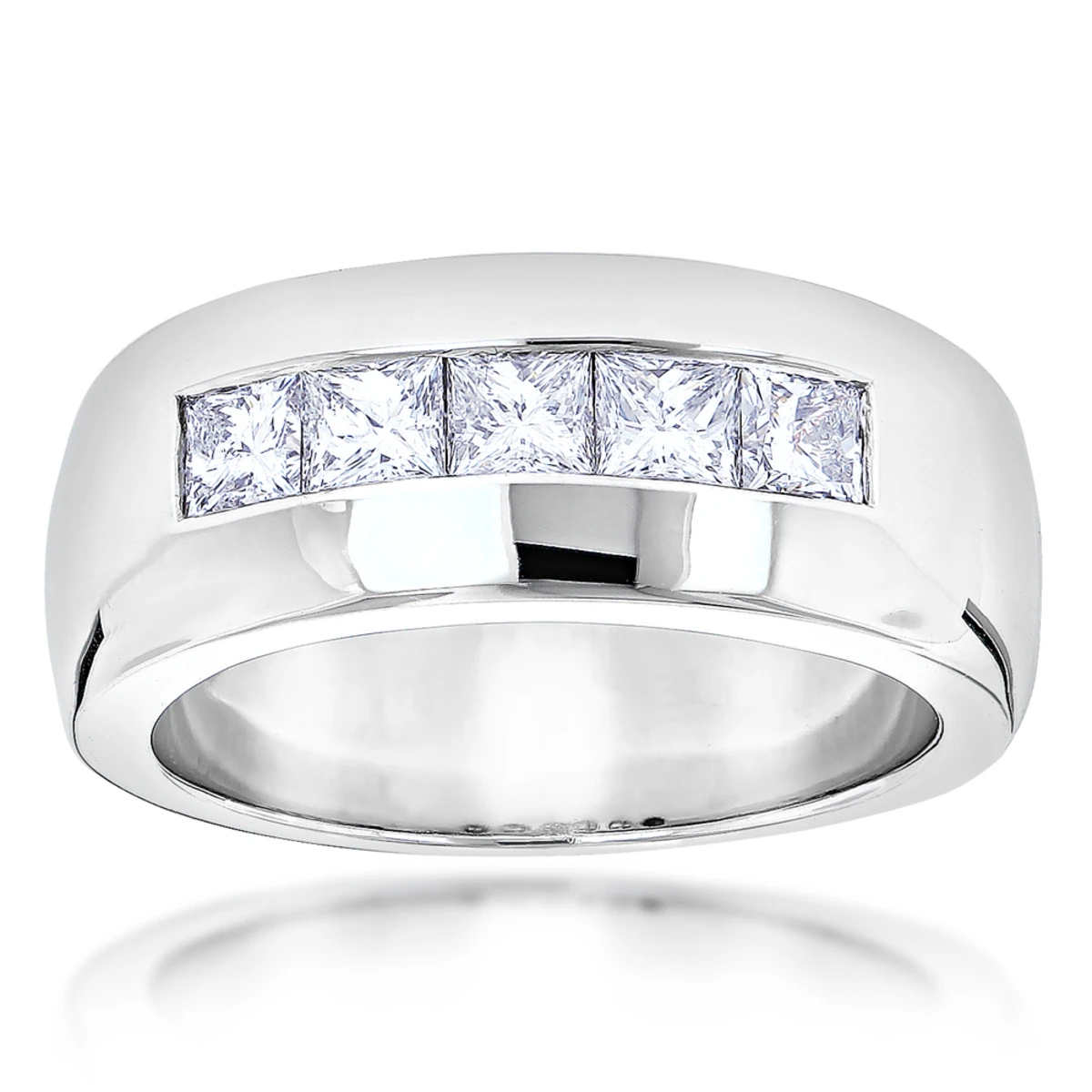 Five Stone 14K White Gold Diamond Men's Wedding Ring 1.5ct 3 Five Stone 14K White Gold Diamond Men's Wedding Ring 1.5ct
