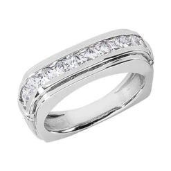 14K White Gold Diamond Men's Wedding Ring 1.54ct