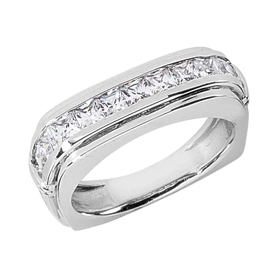 14K White Gold Diamond Men's Wedding Ring 1.54ct 3 14K White Gold Diamond Men's Wedding Ring 1.54ct