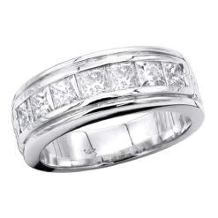 14K White Gold Diamond Men's Wedding Ring 2.10ct