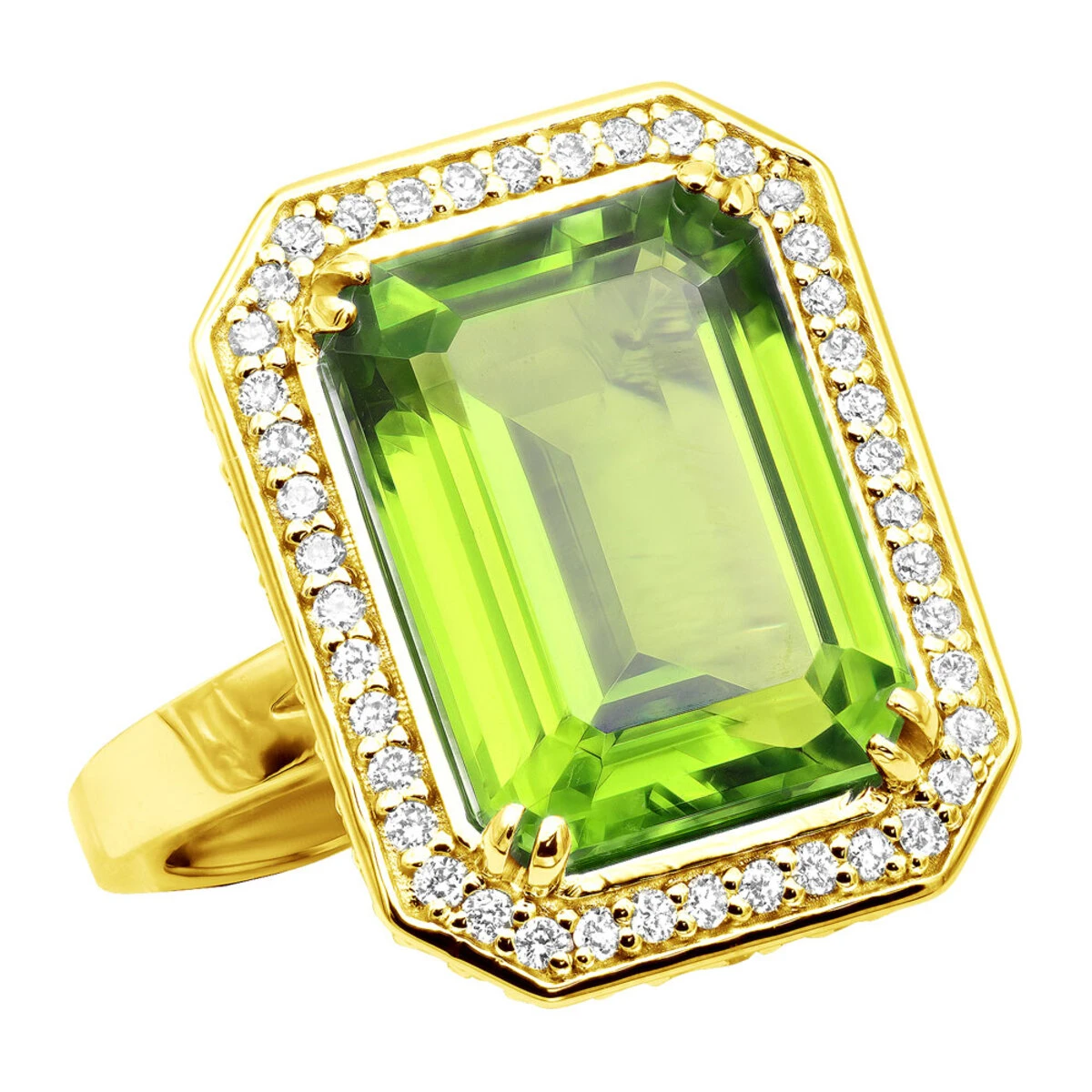 14K White Gold Diamond Peridot Quartz Cocktail Ring 13ct 4 14K White Gold Diamond Peridot Quartz Cocktail Ring 13ct - Image 2