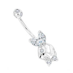 14K White Gold Genuine Diamond Playboy Bunny Belly Button Ring 1.06ct