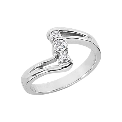 14K White Gold Diamond Right Hand Women's Ring 0.18ct 3 14K White Gold Diamond Right Hand Women's Ring 0.18ct