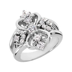 14K White Gold Diamond Right Hand Women's Ring 0.73ct