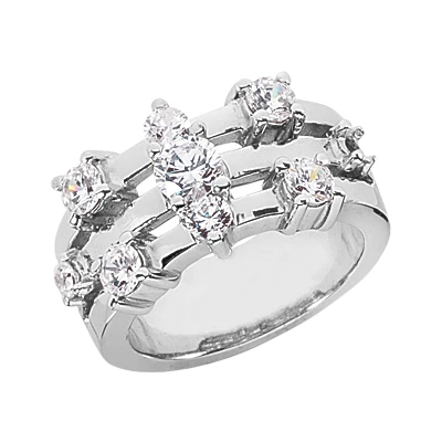 14K White Gold Diamond Right Hand Women's Ring 1.65ct 3 14K White Gold Diamond Right Hand Women's Ring 1.65ct