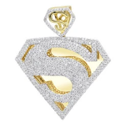 14K Yellow Gold Diamond Superman Pendant For Men 4.5ct -Its Hot Jewelry Shop 14k gold diamond superman pendant charm 450ct p 47 ye 1