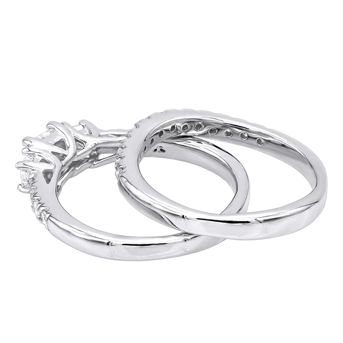 14K White Gold Diamond Three Stone Engagement Ring Set 1.27ct 6 14K White Gold Diamond Three Stone Engagement Ring Set 1.27ct - Image 4