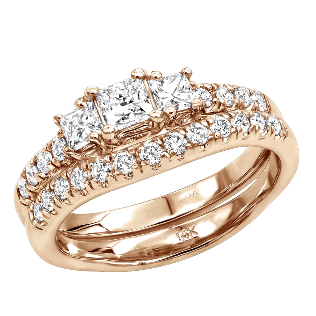 14K White Gold Diamond Three Stone Engagement Ring Set 1.27ct 5 14K White Gold Diamond Three Stone Engagement Ring Set 1.27ct - Image 3