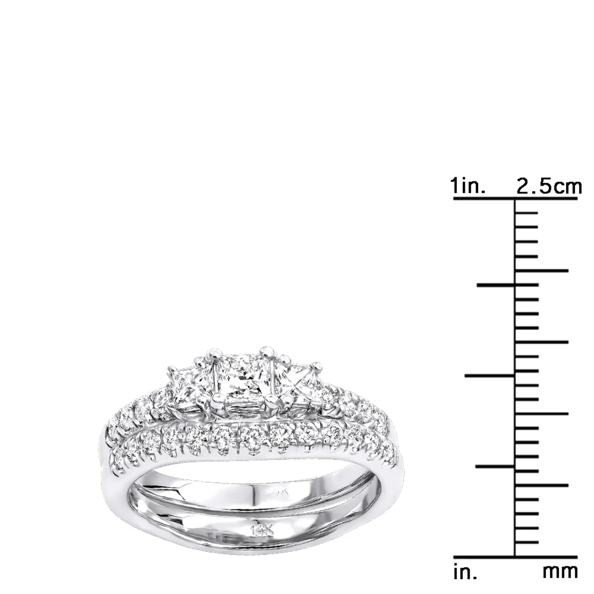 14K White Gold Diamond Three Stone Engagement Ring Set 1.27ct 7 14K White Gold Diamond Three Stone Engagement Ring Set 1.27ct - Image 5