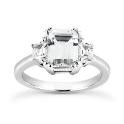 14K White Gold Diamond Three Stones Engagement Ring 0.90ct 1.6mm