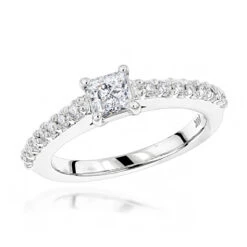 14K White Gold Diamond Unique Engagement Ring 0.70ct 2mm