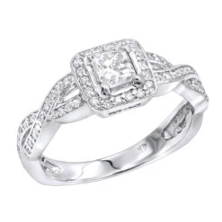 14K White Gold Diamond Unique Engagement Ring 0.75ct 4.3mm