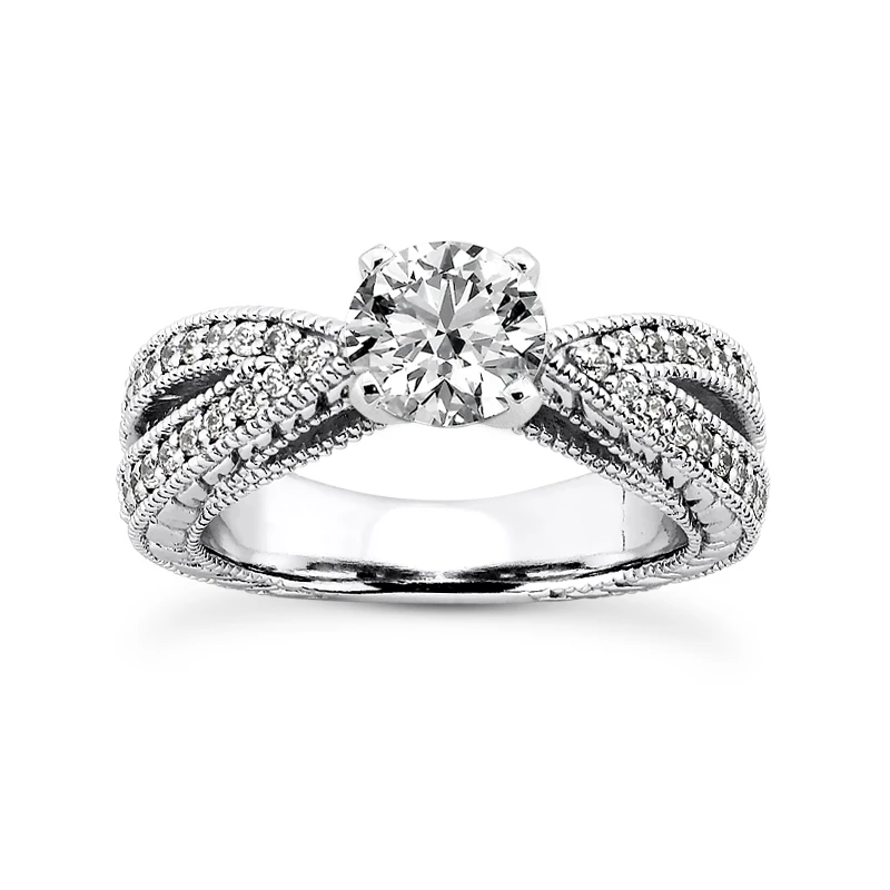 14K White Gold Diamond Unique Engagement Ring 0.84ct 6mm 3 14K White Gold Diamond Unique Engagement Ring 0.84ct 6mm