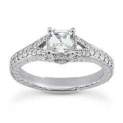 14K White Gold Diamond Unique Engagement Ring 0.89ct 2.8mm