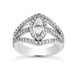 14K White Gold Diamond Unique Engagement Ring 0.92ct