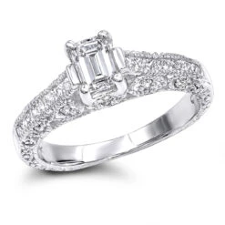 14K White Gold Diamond Unique Engagement Ring 1.08ct 1/4 In(6mm)