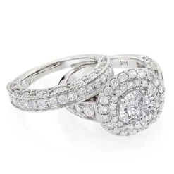 14K White Gold Diamond Unique Engagement Ring Mounting Set 3ct