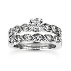 14K White Gold Diamond Unique Engagement Ring Set 0.76ct