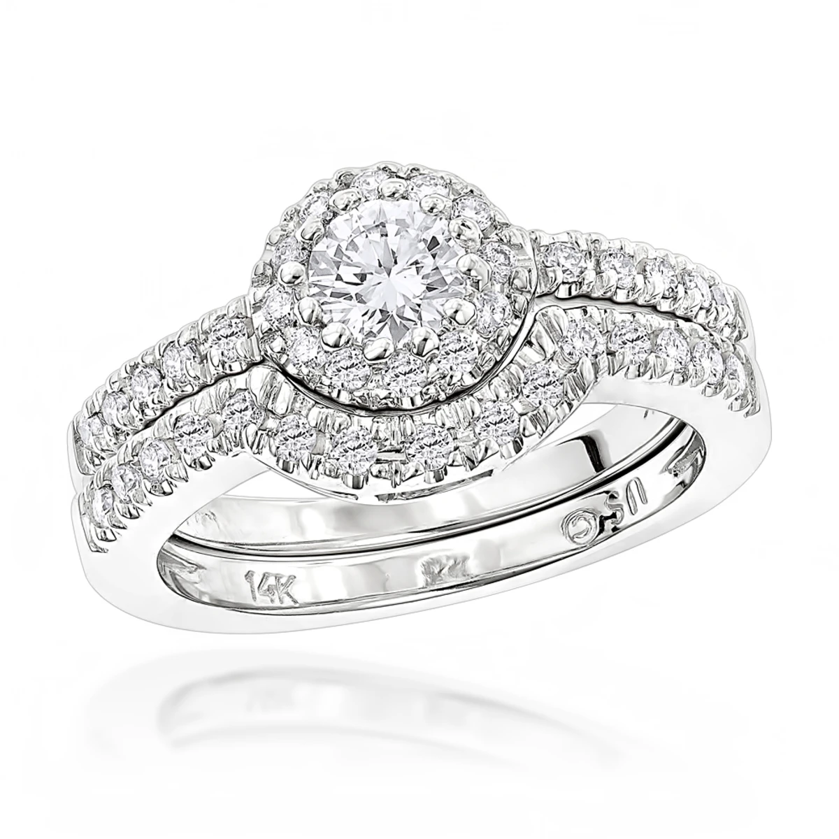 14K White Gold Diamond Unique Engagement Ring Set 0.77ct 3 14K White Gold Diamond Unique Engagement Ring Set 0.77ct