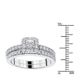 14K White Gold Halo Diamond Unique Engagement Ring And Band Set 1 Carat -Its Hot Jewelry Shop 14k gold diamond unique engagement ring set 099ct p 23476 rulerwh
