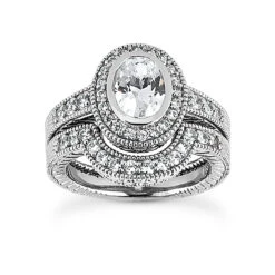 14K White Gold Diamond Unique Engagement Ring Set 1.06ct