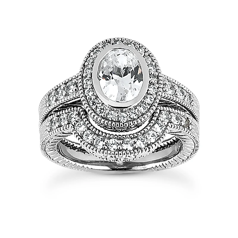 14K White Gold Diamond Unique Engagement Ring Set 1.06ct 3 14K White Gold Diamond Unique Engagement Ring Set 1.06ct