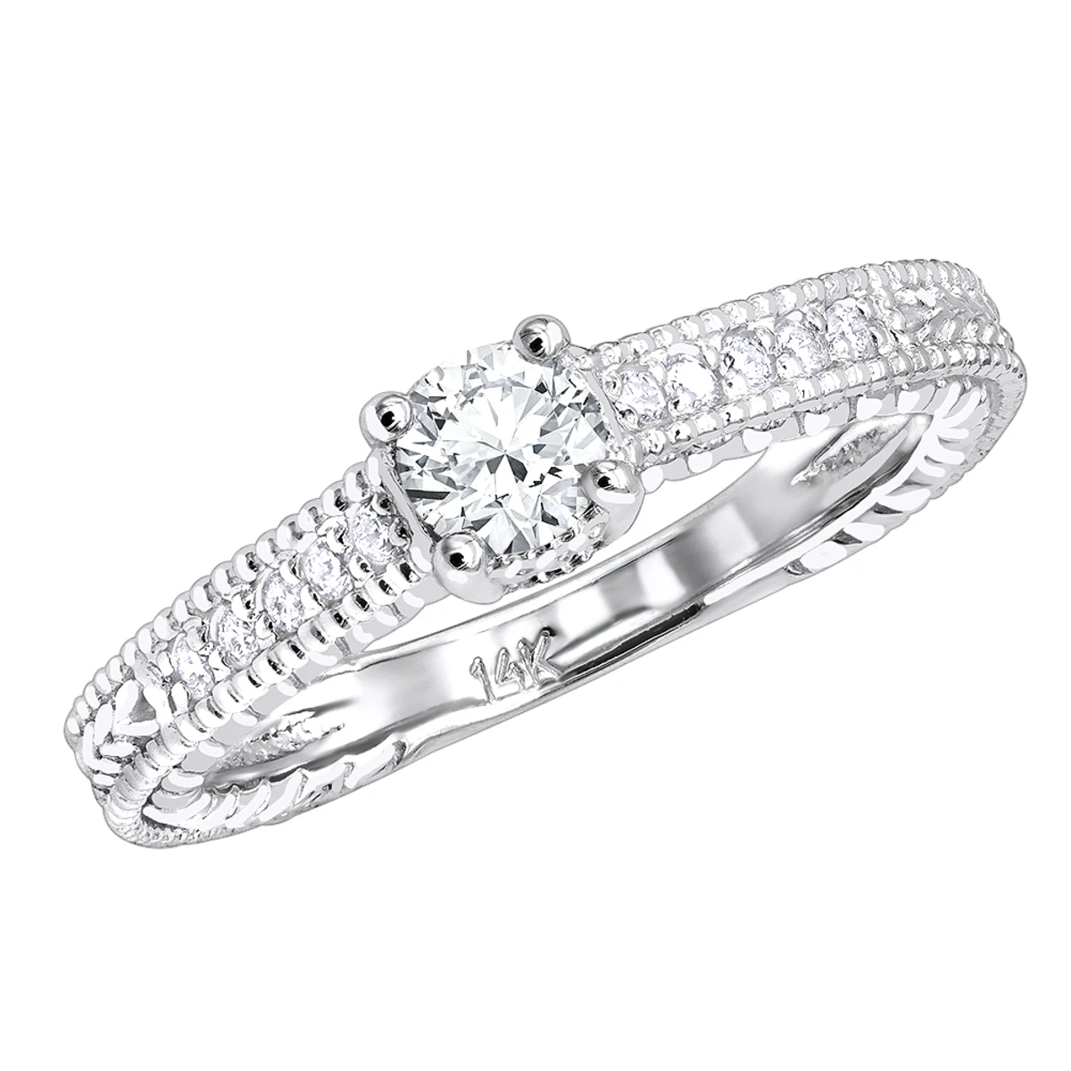 14K White Gold Diamond Vintage Engagement Ring 0.32ct 3 14K White Gold Diamond Vintage Engagement Ring 0.32ct